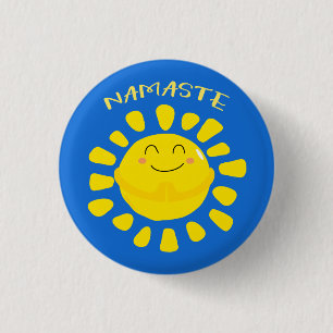 Namaste Smiling Praying Cartoon Sun 3 Cm Round Badge