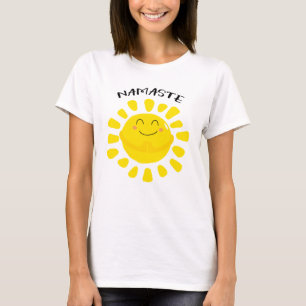 Namaste Smiling Sun With Praying Hands T-Shirt