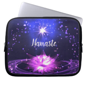 Namaste Spiritual Purple Crystal Lotus Stars Laptop Sleeve