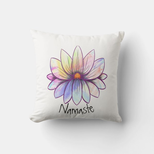 Namaste, splatter pastel lotus flower white cushion (Front)