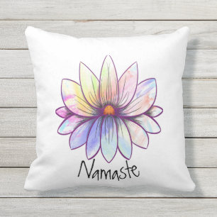 Namaste, splatter pastel lotus flower white cushion