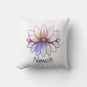 Namaste, splatter pastel lotus flower white cushion