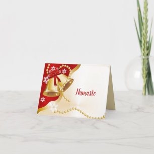 Namaste Thank You Red Christmas Holiday Gold Bells Card