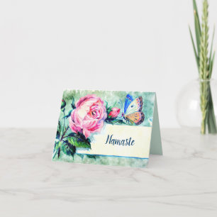 Namaste Thank You Watercolor Flower Butterfly Card