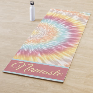 Namaste Tie Dye Pastel Rainbow Aqua Pink Yellow Yoga Mat