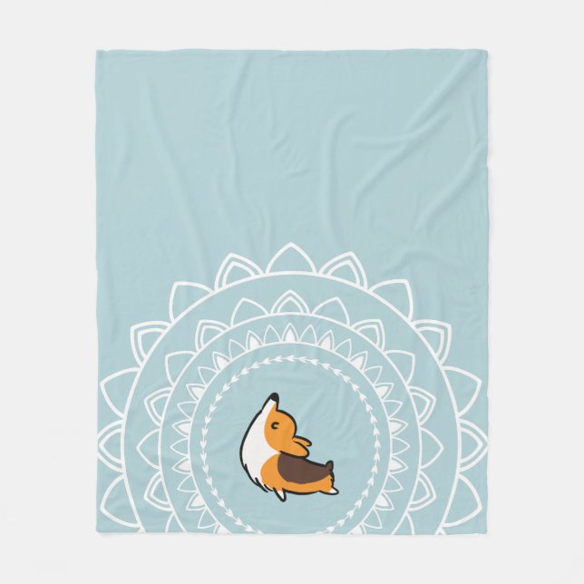 Namaste Tricolor Corgi Fleece Throw Blanket (Front)