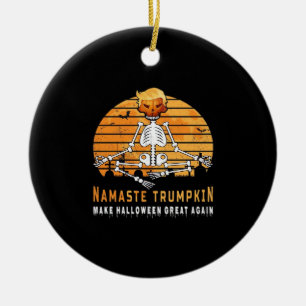 Namaste Trumpkin Make Halloween Great Again Medita Ceramic Ornament