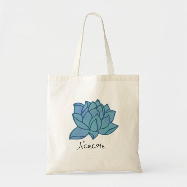 Namaste Watercolor Blue Lotus Yoga Tote Bag (Front)