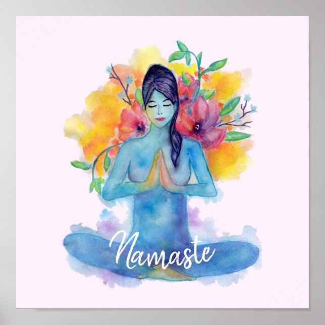Namaste Watercolor Meditation with text Poster (Front)