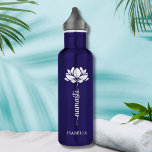 Namaste Whit Lotus Flower Modern Personalised Name 710 Ml Water Bottle<br><div class="desc">Namaste White Lotus Flower Modern Personalised Name Sports Fitness Yoga Stainless Steel Water Bottle features a white lotus flower with the text "namaste" in modern hand lettered calligraphy script and personalised with your name. Perfect gift for friends and family for birthday, Christmas, Mother's Day, best friends, yoga lovers, fitness and...</div>