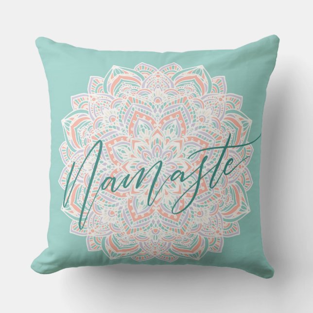 Namaste White And Blue Decorative Pillow (Front)