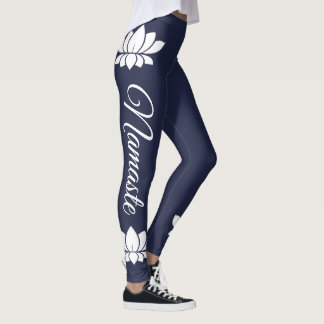 Namaste White Lotus Flower Yoga Leggings