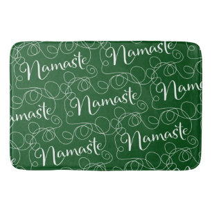 NAMASTE white seamless pattern with LINES Bath Mat