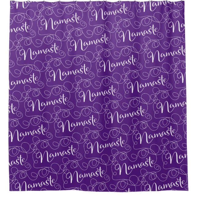 NAMASTE white seamless pattern with LINES Shower Curtain (Front)