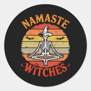 Namaste Witches Halloween Yoga Retro Vintage Skele Classic Round Sticker