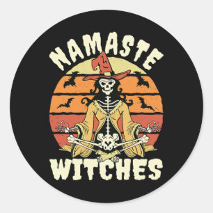 Namaste Witches Skeleton Halloween Yoga _1 Classic Round Sticker