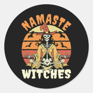 Namaste Witches Skeleton Halloween Yoga  Classic Round Sticker