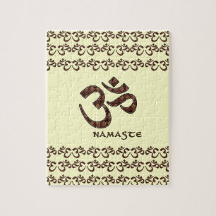 Namaste with Om Symbol Brown and Cream Jigsaw Puzzle