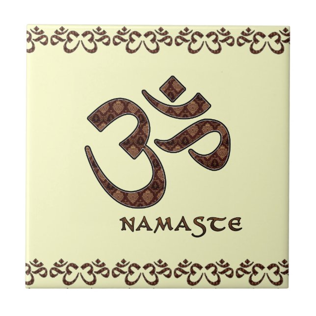 Namaste with Om Symbol Brown and Cream Tile (Front)