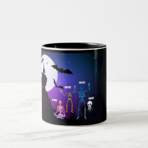 Namaste with the Skeleton Family: Whimsical Yoga  Two-Tone Coffee Mug
