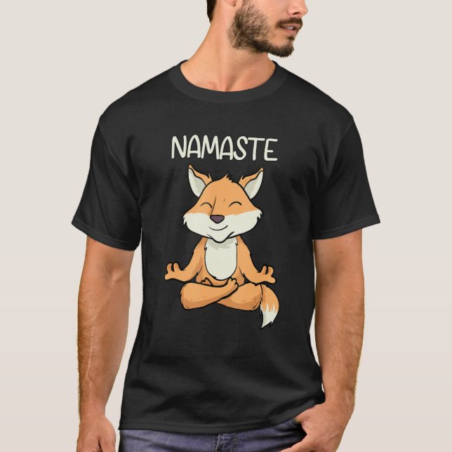 Namaste Yoga Funny Fox Meditation Exercise Animal  T-Shirt (Front)