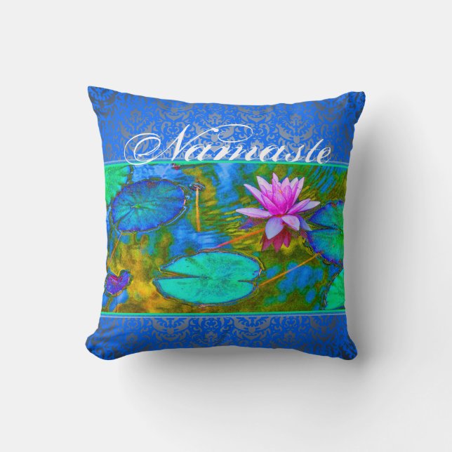 Namaste Yoga Lotus Blossom and Damask Cushion (Front)
