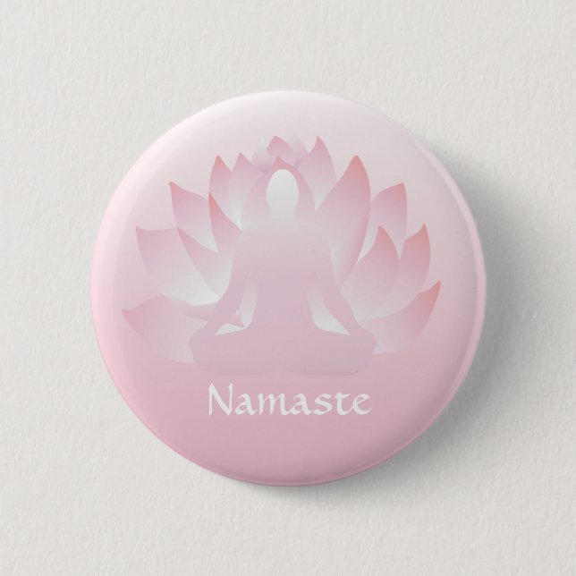 Namaste Yoga Lotus Pose Flower Pink Button (Front)