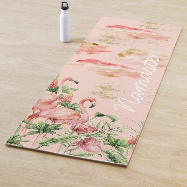 Namaste Yoga Mat with Pink Flamingos (In Situ)
