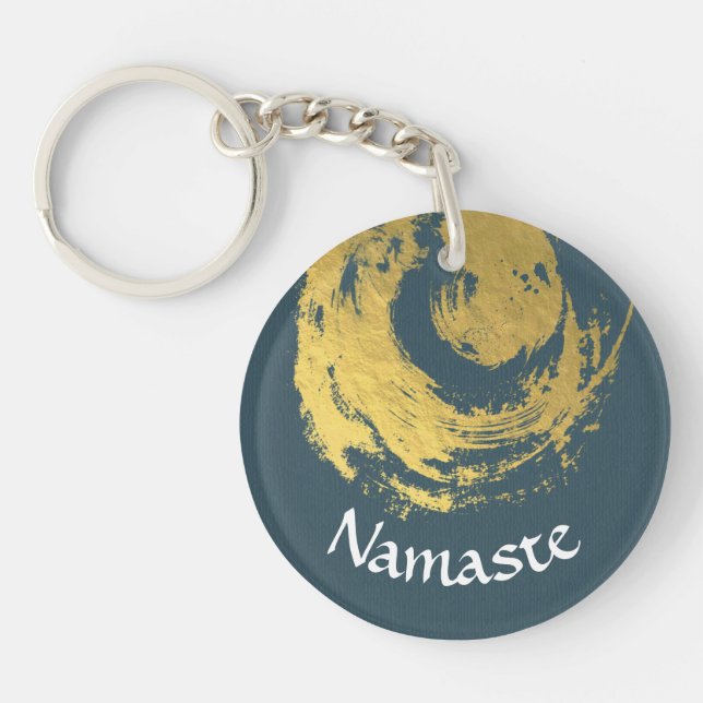 Namaste Yoga Meditation Instructor Blue Gold ZEN Key Ring (Front)