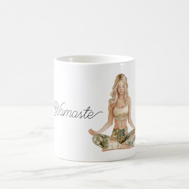 Namaste Yoga Pose Blond Girl Coffee Mug (Center)