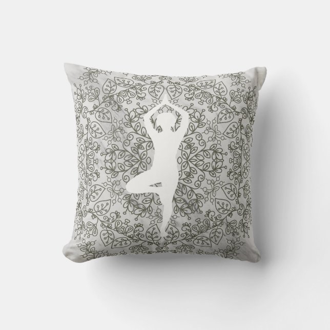 Namaste Yoga Pose | Mandala Pattern Cushion (Front)
