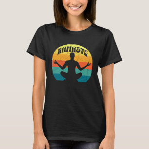 Namaste Yoga Pose Peace Meditate Zen Retro Sunset  T-Shirt