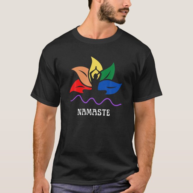 Namaste Yoga Rainbow LGBT LGBTQ Gay Pride Lotus Fl T-Shirt (Front)