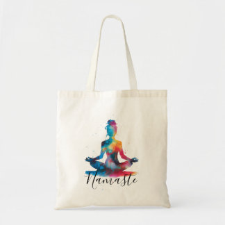 Namaste Yoga Silhouette | Colorful Meditation Tote Bag