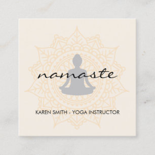 Namaste Yoga Tribal Pattern with lotus position Square Business Card