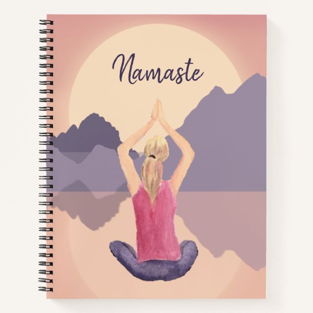 Namaste Yoga Watercolor Sunrise Purple Journal (Front)