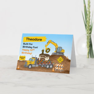 Name 10th Birthday Construction Site Flatbed Card