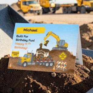 Name 11th Birthday Construction Site Card