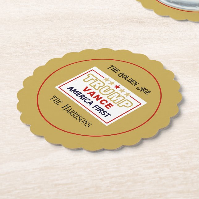 Name, 2025 Trump-Vance America First, 4-in Round Paper Coaster (Angled)