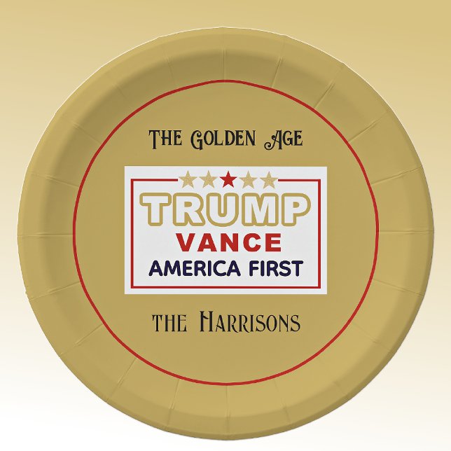 Name, 2025 Trump-Vance America First, 7-in Round Paper Plate (Creator Uploaded)
