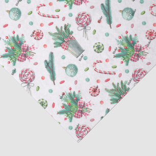 Name, 3 pcs Tissue Paper Peppermints Ferns Gingham