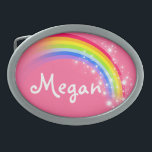 Name 5 letters rainbow purple oval belt buckle<br><div class="desc">Named rainbow belt buckle,  currently reads,  Megan or personalise with the longer name of your choice (up to 5 letters only). Design inspired from the many beautiful rainbows here in Victoria,  Australia. Item designed exclusively by Sarah Trett.</div>