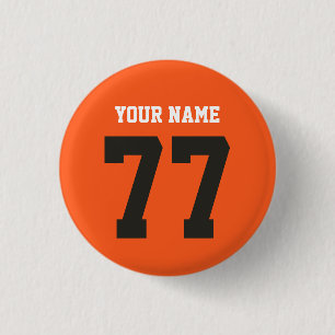 Name 77 Sports Jersey Number Black and Orange 3 Cm Round Badge