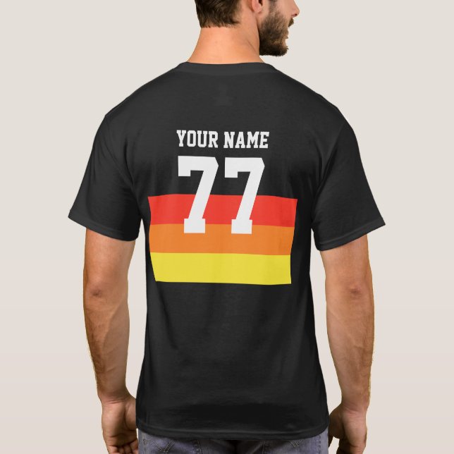 Name 77 Sports Jersey Number Black Yellow Red T-Shirt (Back)