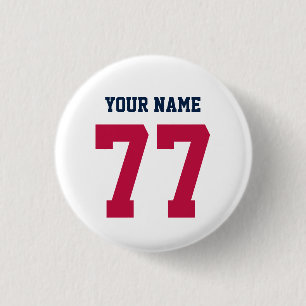 Name 77 Sports Jersey Number Blue and Red 3 Cm Round Badge