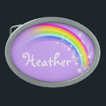 Name 7 letter rainbow pale purple oval belt buckle<br><div class="desc">Named rainbow belt buckle,  currently reads,  Heather or personalise with the name of your choice (up to 7 letters only). Design inspired from the many beautiful rainbows here in Victoria,  Australia. Item designed exclusively by Sarah Trett.</div>