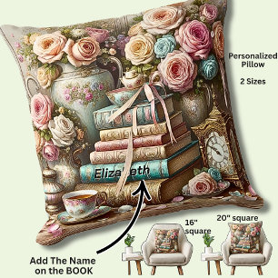 Name, A Good Book, Cup of Tea, Readers Cushion