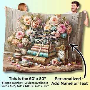 Name, A Good Book, Cup of Tea, Readers Fleece Blanket
