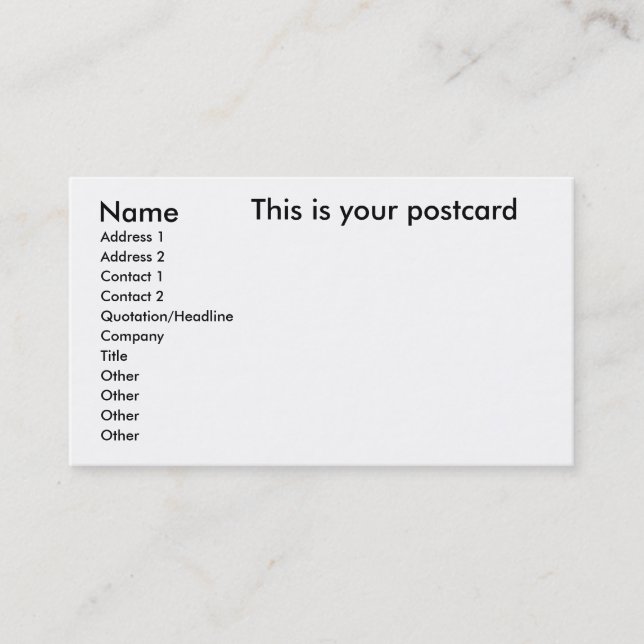 Name, Address 1, Address 2, Contact 1, Contact ... Business Card (Front)