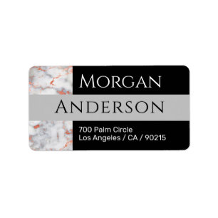 Name & Address, White & Rose Gold Marble, Lt Grey Label